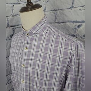 Stenstroms Fitted Body Button Down Dress Shirt Casual Purple Check 42/16.5 x 34